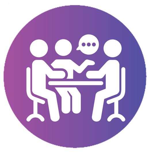 Collaboration Person figures sitting at a table talking