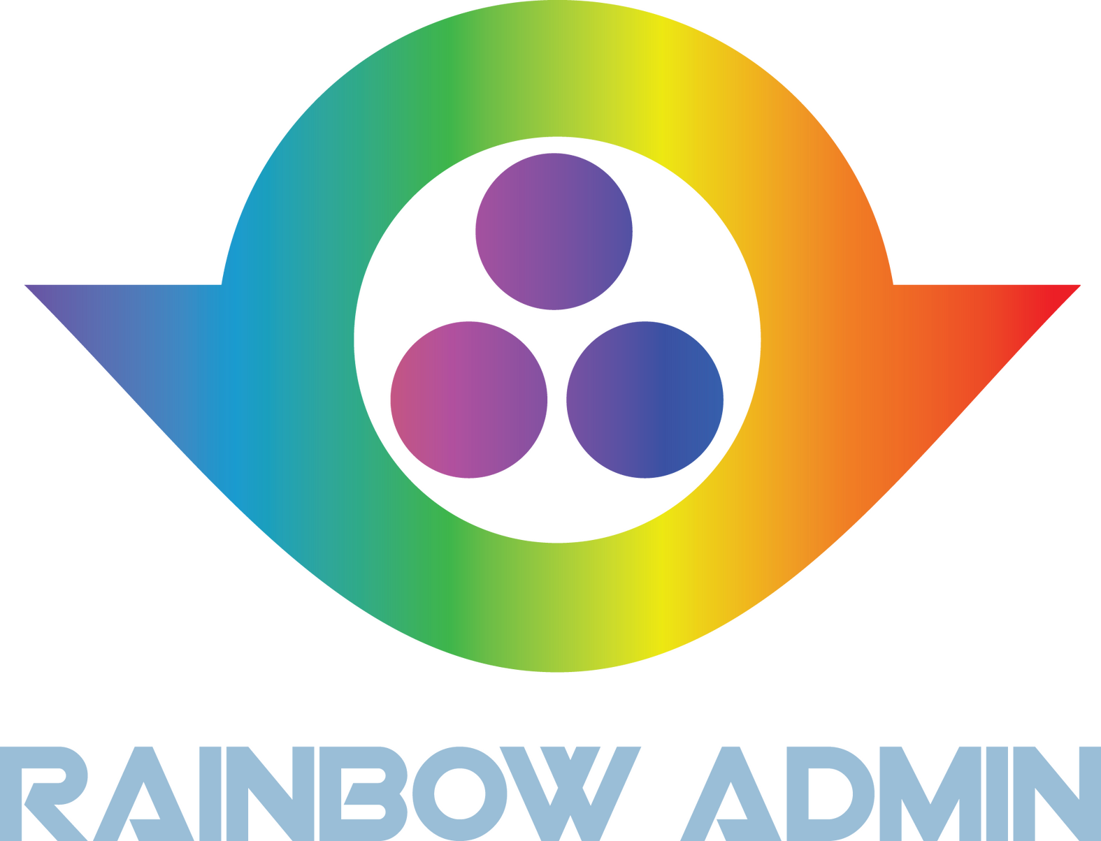 Rainbow Admin Rainbow Admin Logo: Three dots with a blue-purple color gradient, inside a larger circle like outline with two wing link points on either side. Colored with a rainbow gradient. "Rainbow Admin" written below it